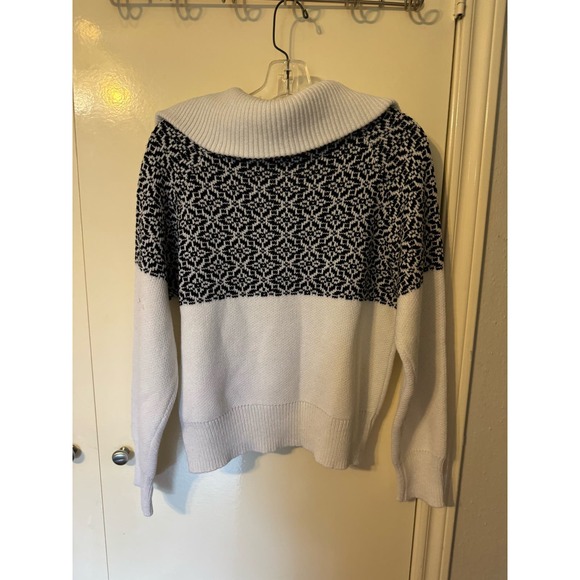 Cotton: On 1/4 zip black and white mock turtleneck sweater sweatshirt - Picture 3 of 5